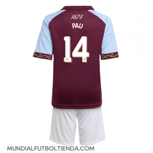Camiseta Aston Villa Pau Torres #14 Primera Equipación Replica 2025-26 para niños mangas cortas (+ Pantalones cortos)